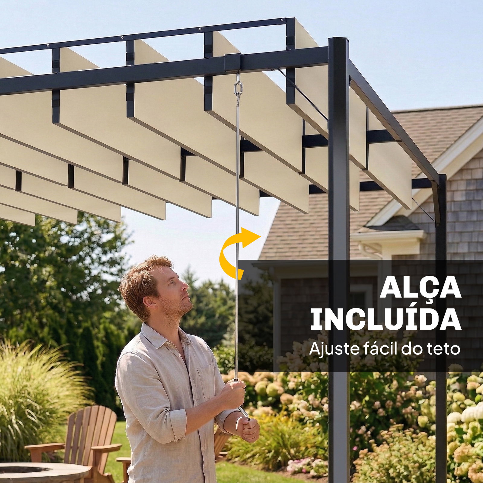 Pérgola de jardim 3x4 m com proteção upf50+ gazebo com teto ajustável estrutura de metal para exterior branco creme