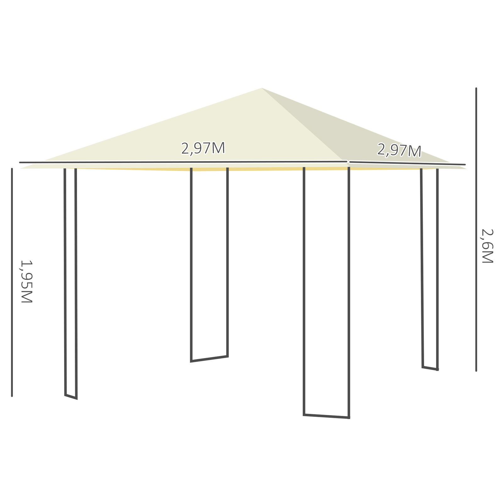 Pérgola de jardim 3x3x2,6m pérgola de exterior com estrutura de aço e toldo com proteção UV 300x300x260 cm creme