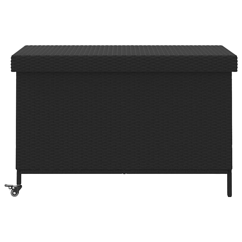 Caixa de arrumação jardim com rodas 110x55x73 cm vime PE preto