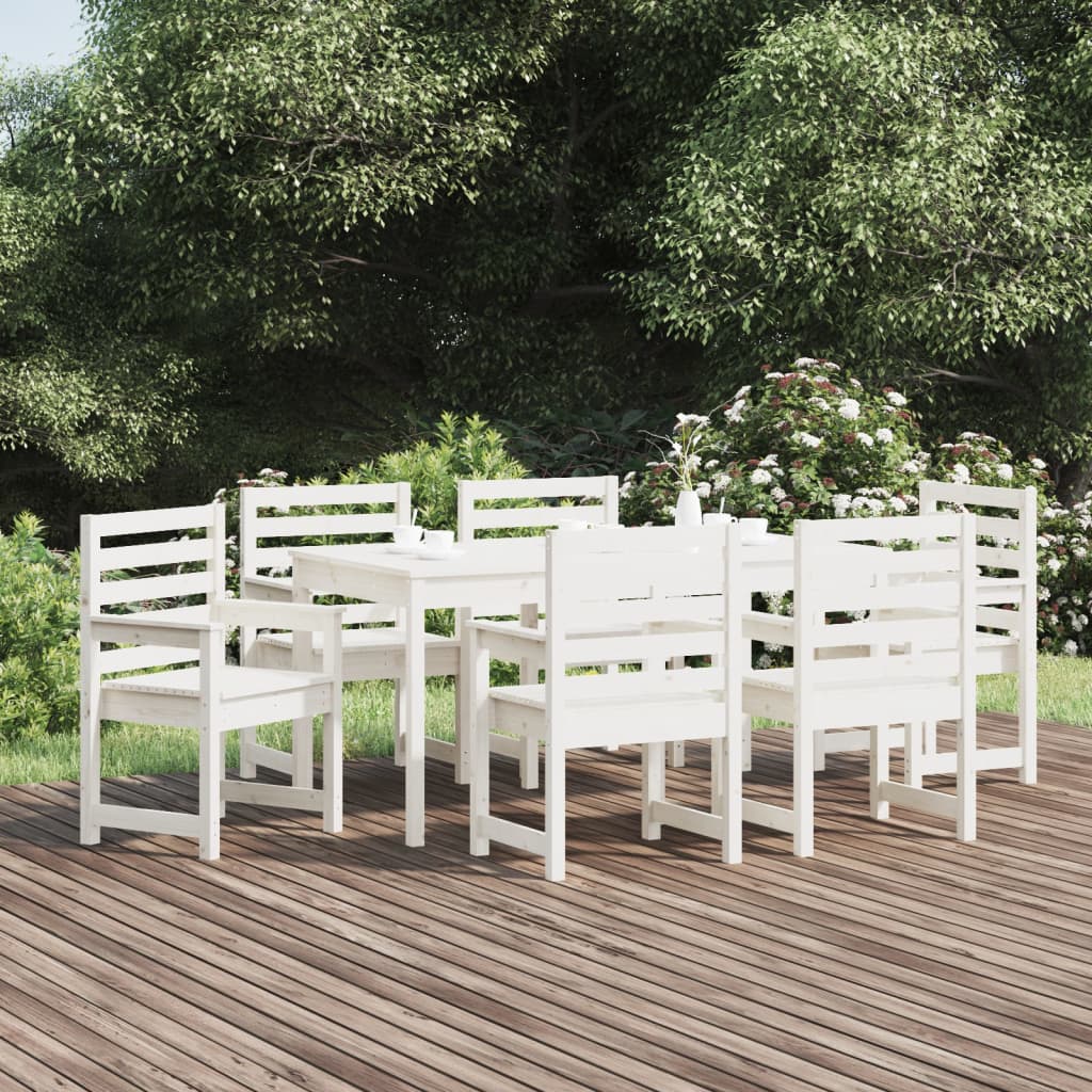 7 Pcs conj. de jantar p/ jardim madeira de pinho maciça branco
