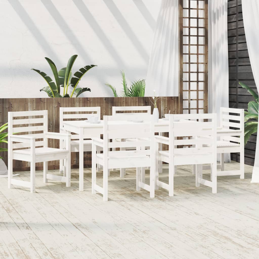 7 Pcs conj. de jantar p/ jardim madeira de pinho maciça branco