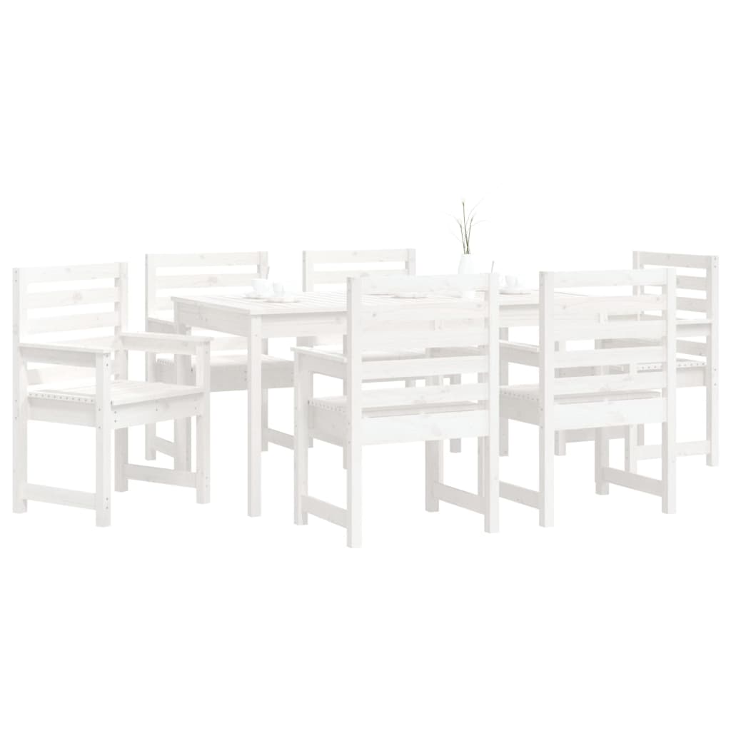 7 Pcs conj. de jantar p/ jardim madeira de pinho maciça branco