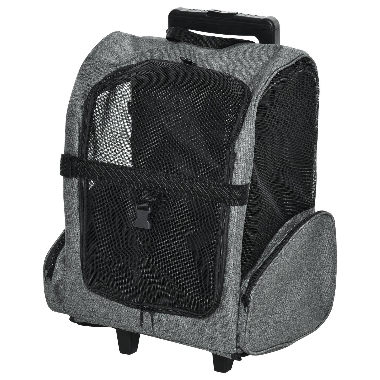 Transportadora Carrinho para Animais de Estimação 2 em 1 Mochila de Viagem com 2 Rodas para Cães Gatos com Alça Retrátil de Alum