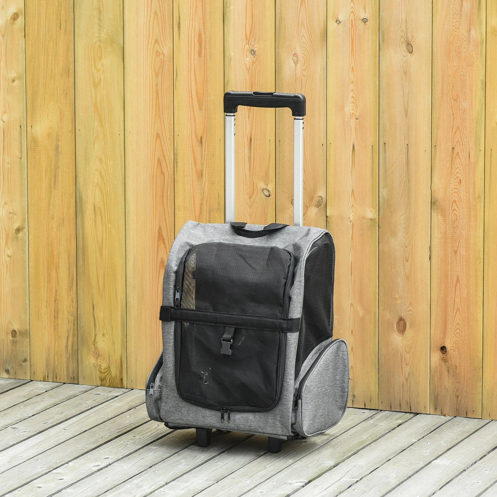 Transportadora Carrinho para Animais de Estimação 2 em 1 Mochila de Viagem com 2 Rodas para Cães Gatos com Alça Retrátil de Alum