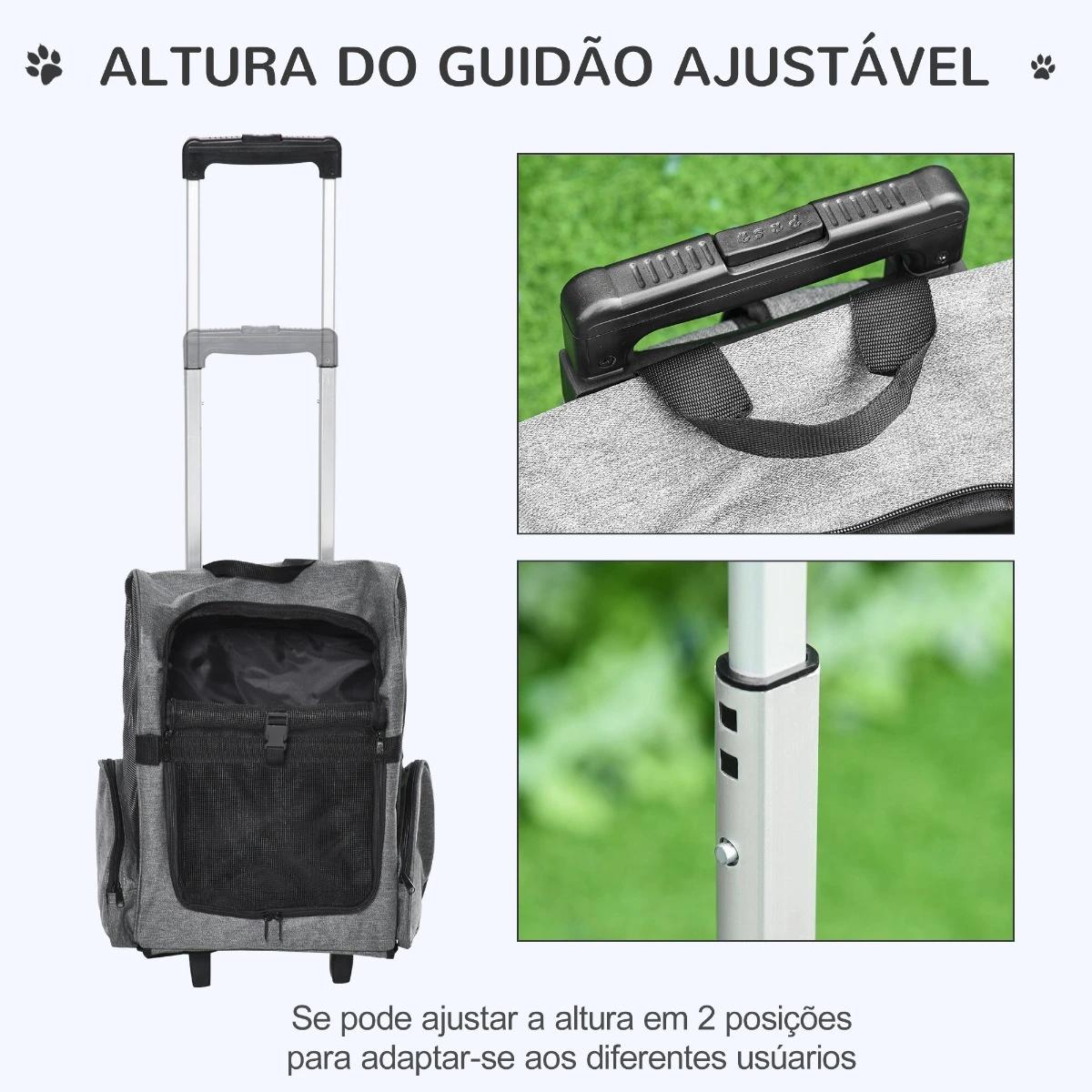 Transportadora Carrinho para Animais de Estimação 2 em 1 Mochila de Viagem com 2 Rodas para Cães Gatos com Alça Retrátil de Alum