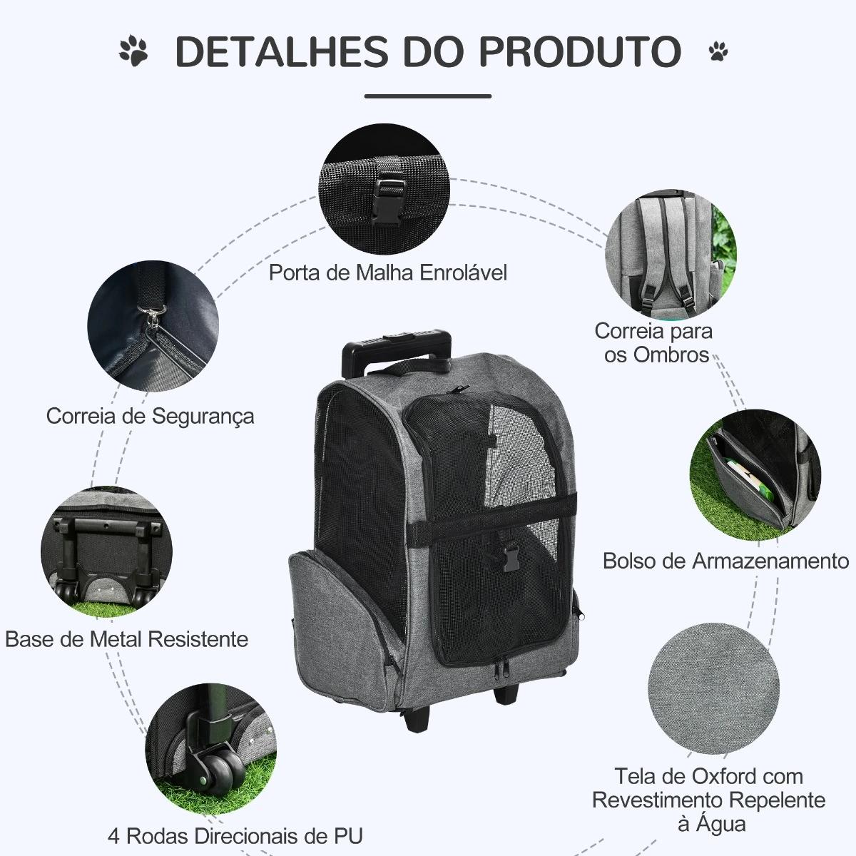 Transportadora Carrinho para Animais de Estimação 2 em 1 Mochila de Viagem com 2 Rodas para Cães Gatos com Alça Retrátil de Alum
