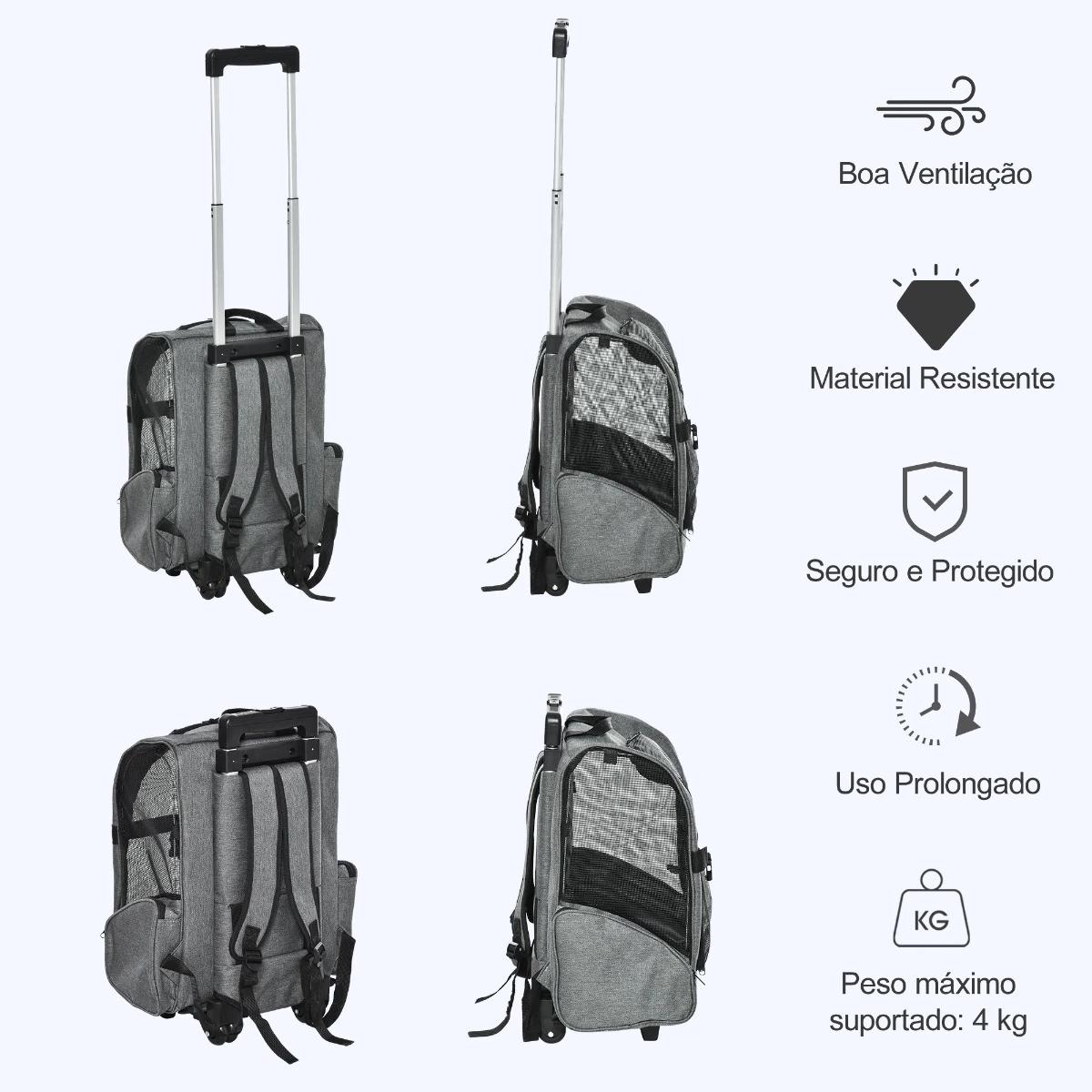 Transportadora Carrinho para Animais de Estimação 2 em 1 Mochila de Viagem com 2 Rodas para Cães Gatos com Alça Retrátil de Alum