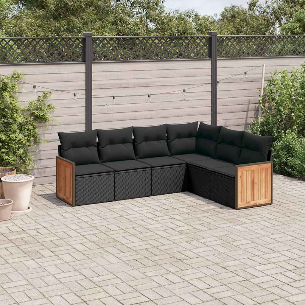 6 Pcs conjunto sofás de jardim c/ almofadões vime PE preto