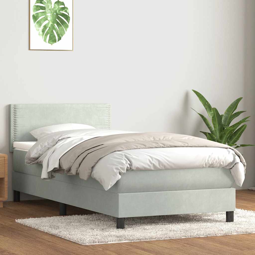 Cama box spring c/ colchão e LED cinzento-claro 80x210 cm veludo