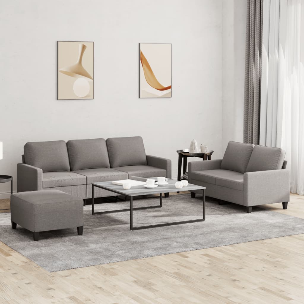 3 Pcs conjunto de sofás com almofadões tecido cinza-acastanhado