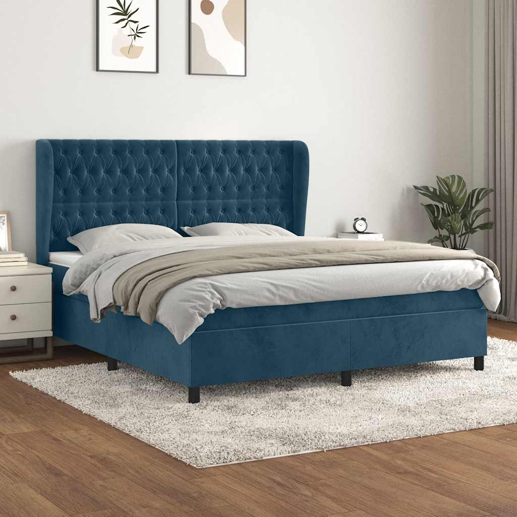 Cama com molas/colchão 140x200 cm veludo azul-escuro