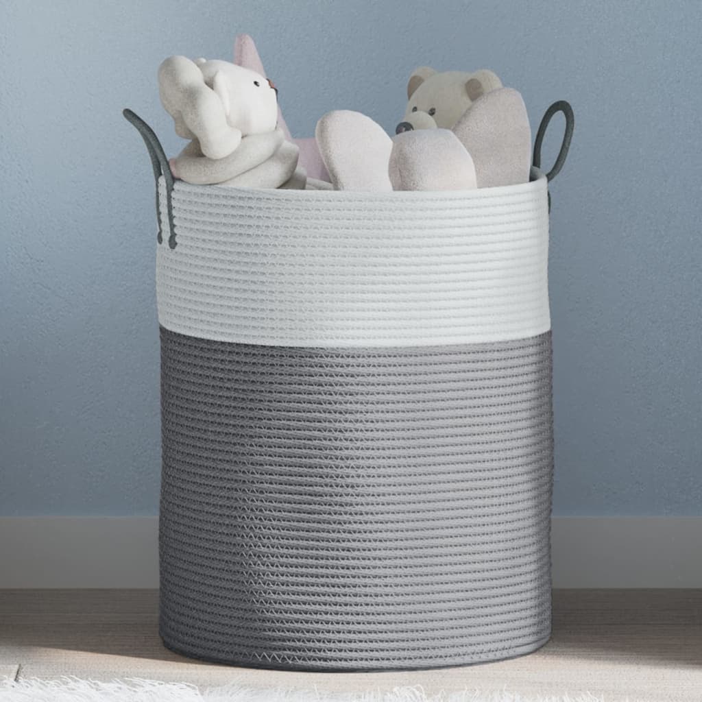 Cesto de arrumação ø38x46 cm algodão cinzento e branco