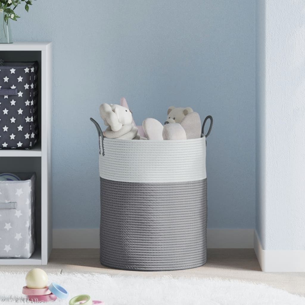Cesto de arrumação ø38x46 cm algodão cinzento e branco