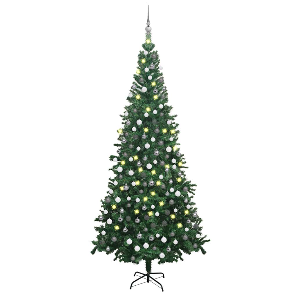 Árvore natal artificial pré-iluminada c/ bolas verde