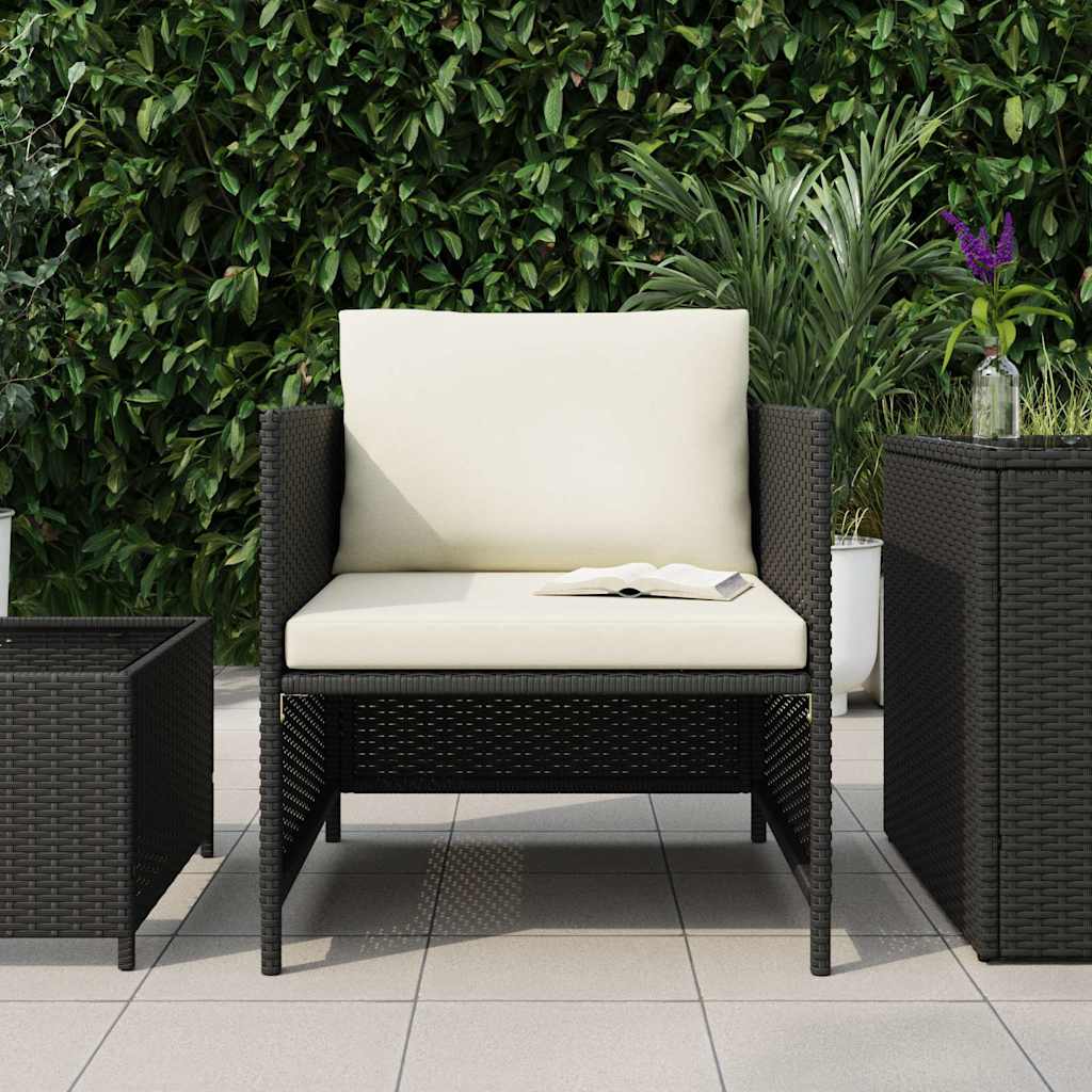 Sofá de jardim com almofadões vime PE preto