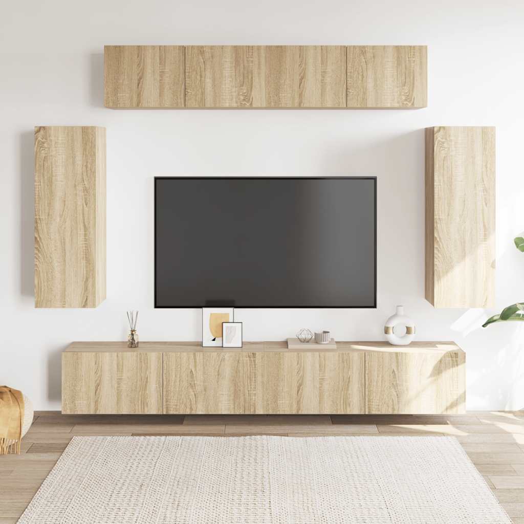 6Pcs conjunto de móveis de TV derivados madeira carvalho sonoma