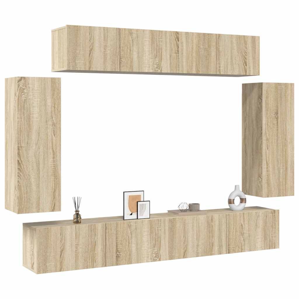6Pcs conjunto de móveis de TV derivados madeira carvalho sonoma