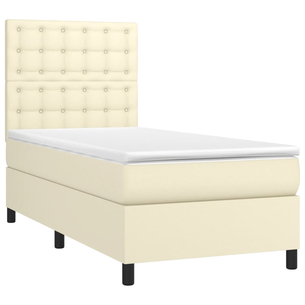 Cama com molas/colchão 90x200 cm couro artificial cor creme