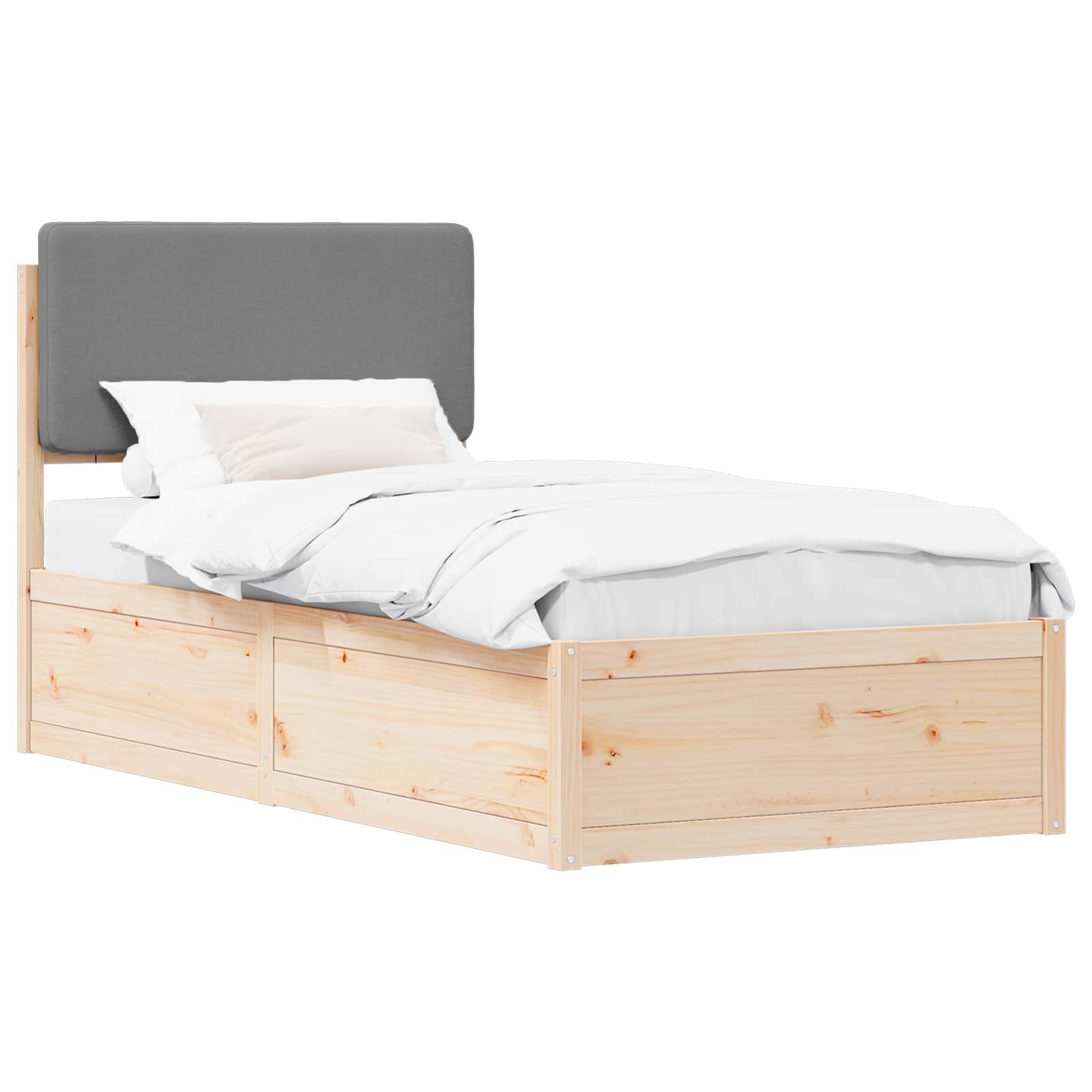 Estrutura de cama com cabeceira estofada cinzento-claro