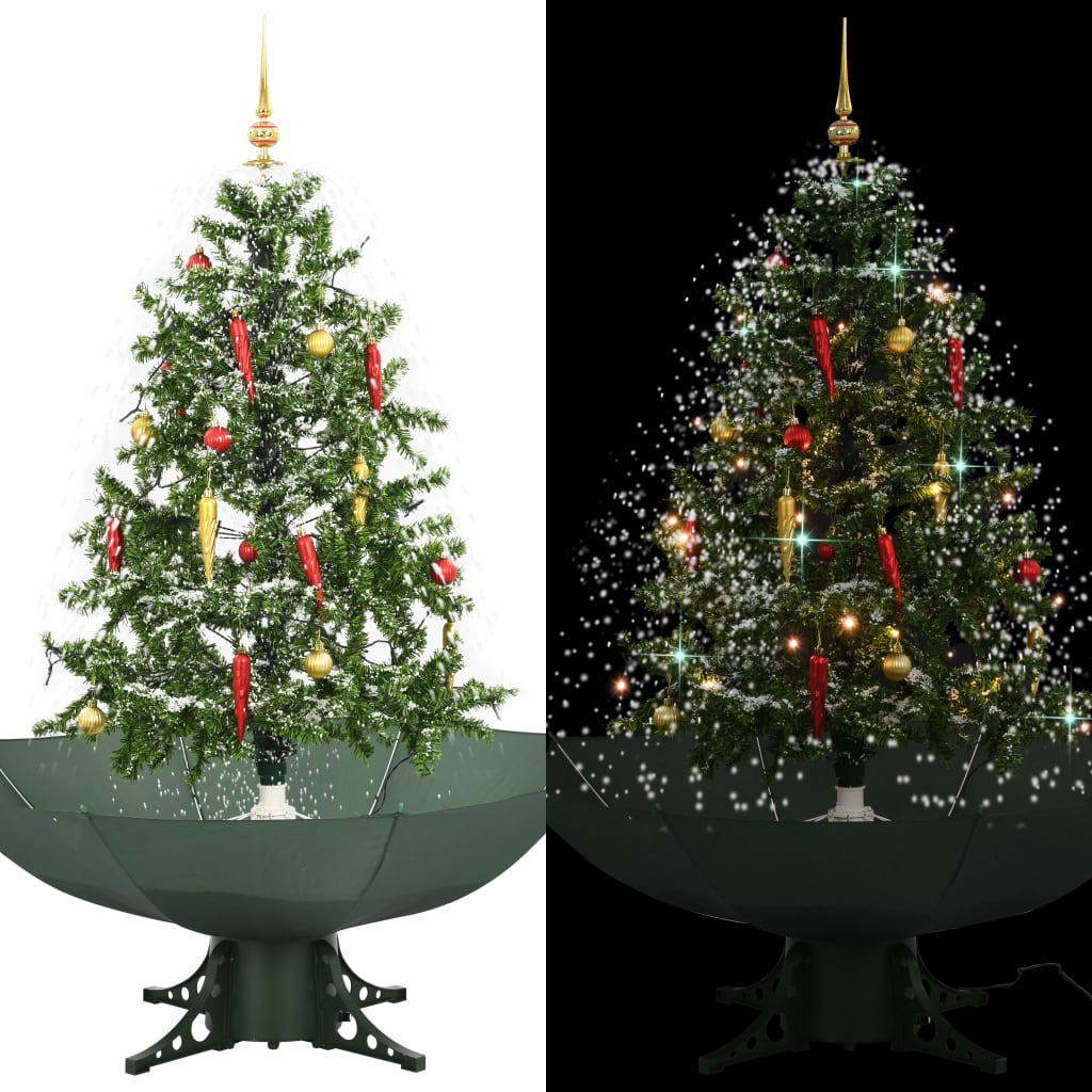 Árvore de natal com neve base formato guarda-chuva 140 cm verde