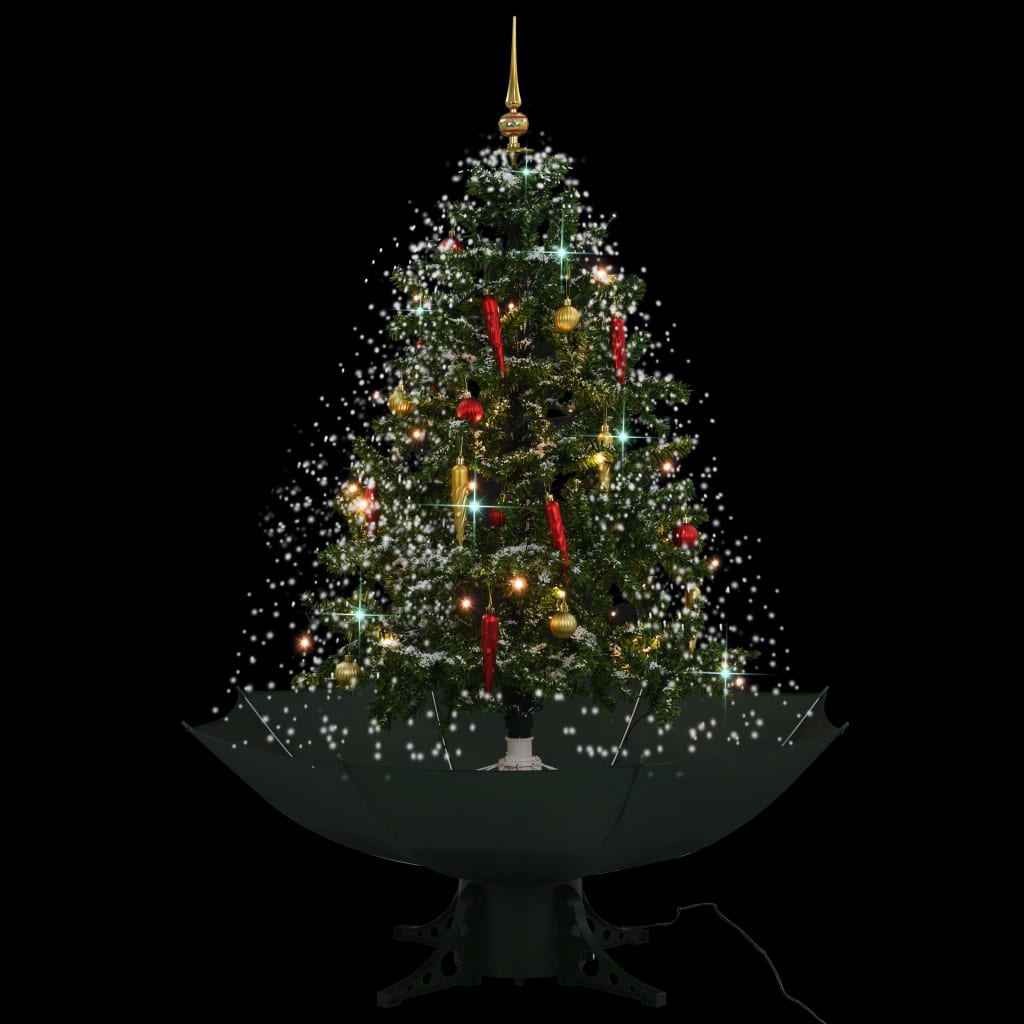 Árvore de natal com neve base formato guarda-chuva 140 cm verde
