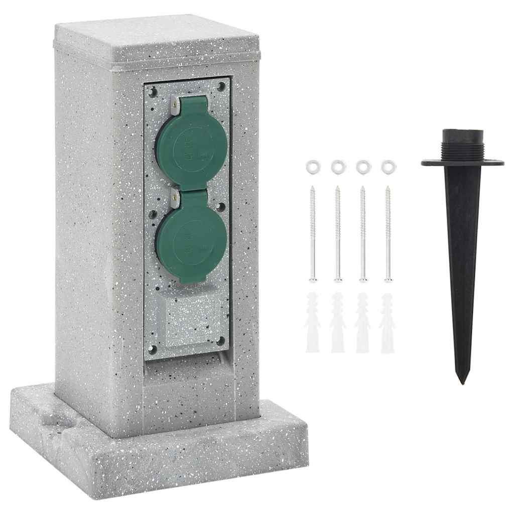 Tomada de exterior com estaca 4 vias aspeto pedra cinzento