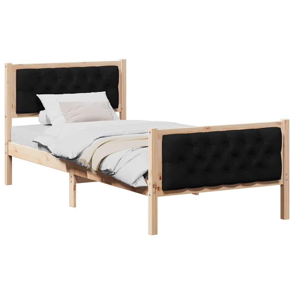 Estrutura da cama preto 90 x 190 cm madeira de pinheiro sólida