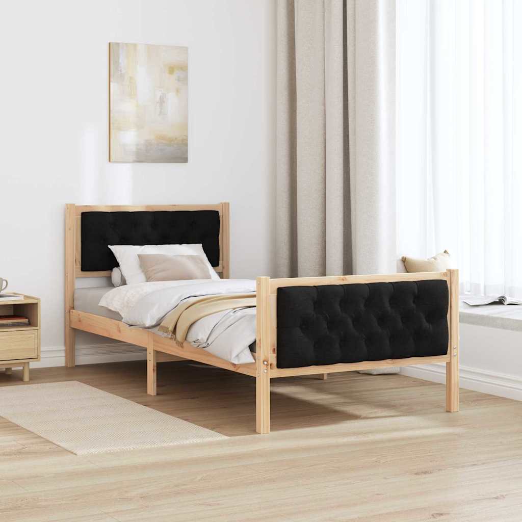 Estrutura da cama preto 90 x 190 cm madeira de pinheiro sólida