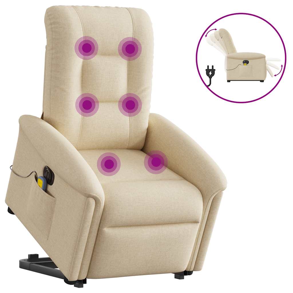 Poltrona elétrica elevatória massagens tecido creme