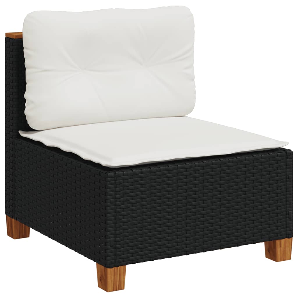 10 Pcs conjunto sofás de jardim c/ almofadões vime PE preto