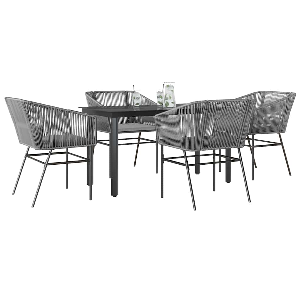 Conjunto jantar jardim 5 peças almofadas vidro vime cinzento PE