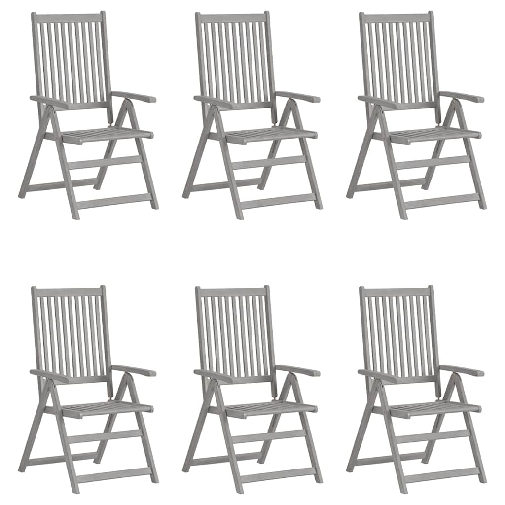 Cadeiras de jardim reclináveis 6 pcs acácia maciça cinzento