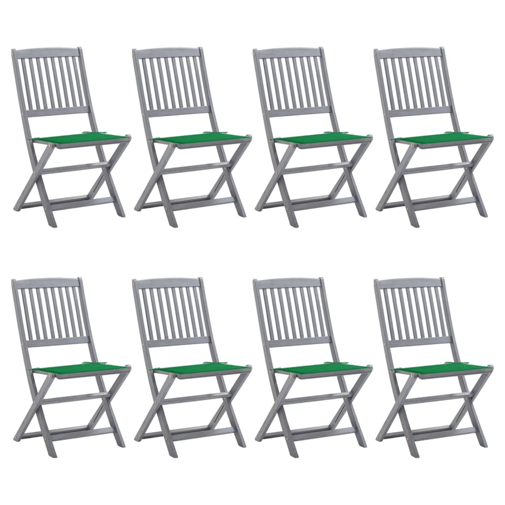 Cadeiras de exterior dobráveis 8pcs c/ almofadões acácia maciça
