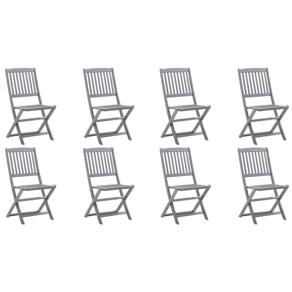Cadeiras de exterior dobráveis 8pcs c/ almofadões acácia maciça
