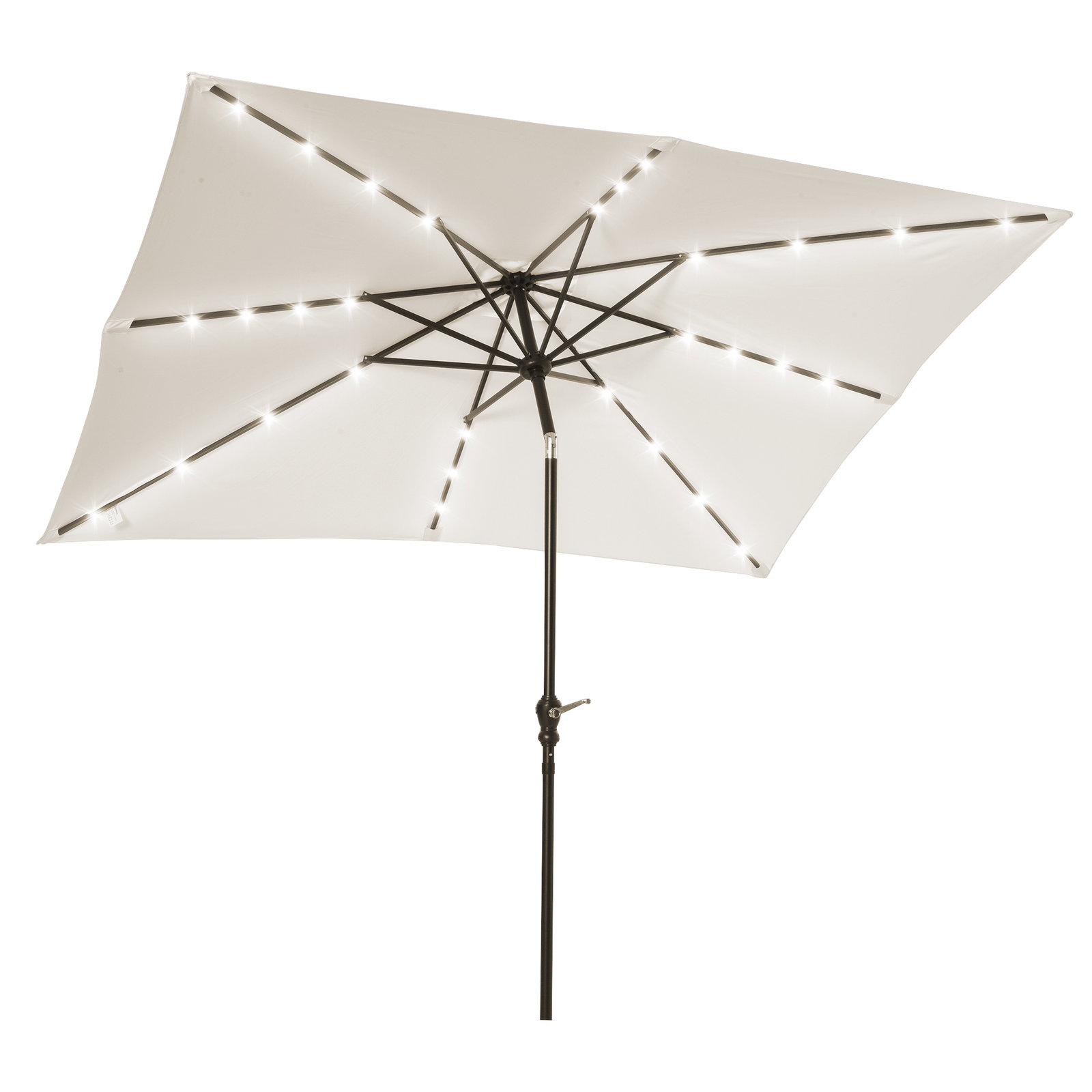 Chapéu de sol com luzes LED 268x205x248 cm chapéu de sol de jardim inclinável até 45° e abertura a manivela creme