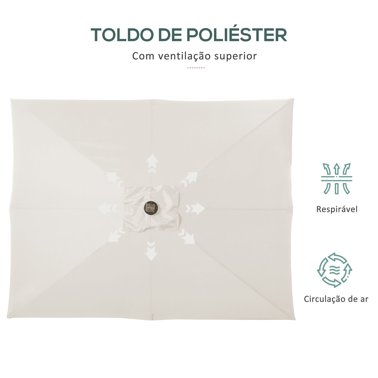 Chapéu de sol com luzes LED 268x205x248 cm chapéu de sol de jardim inclinável até 45° e abertura a manivela creme