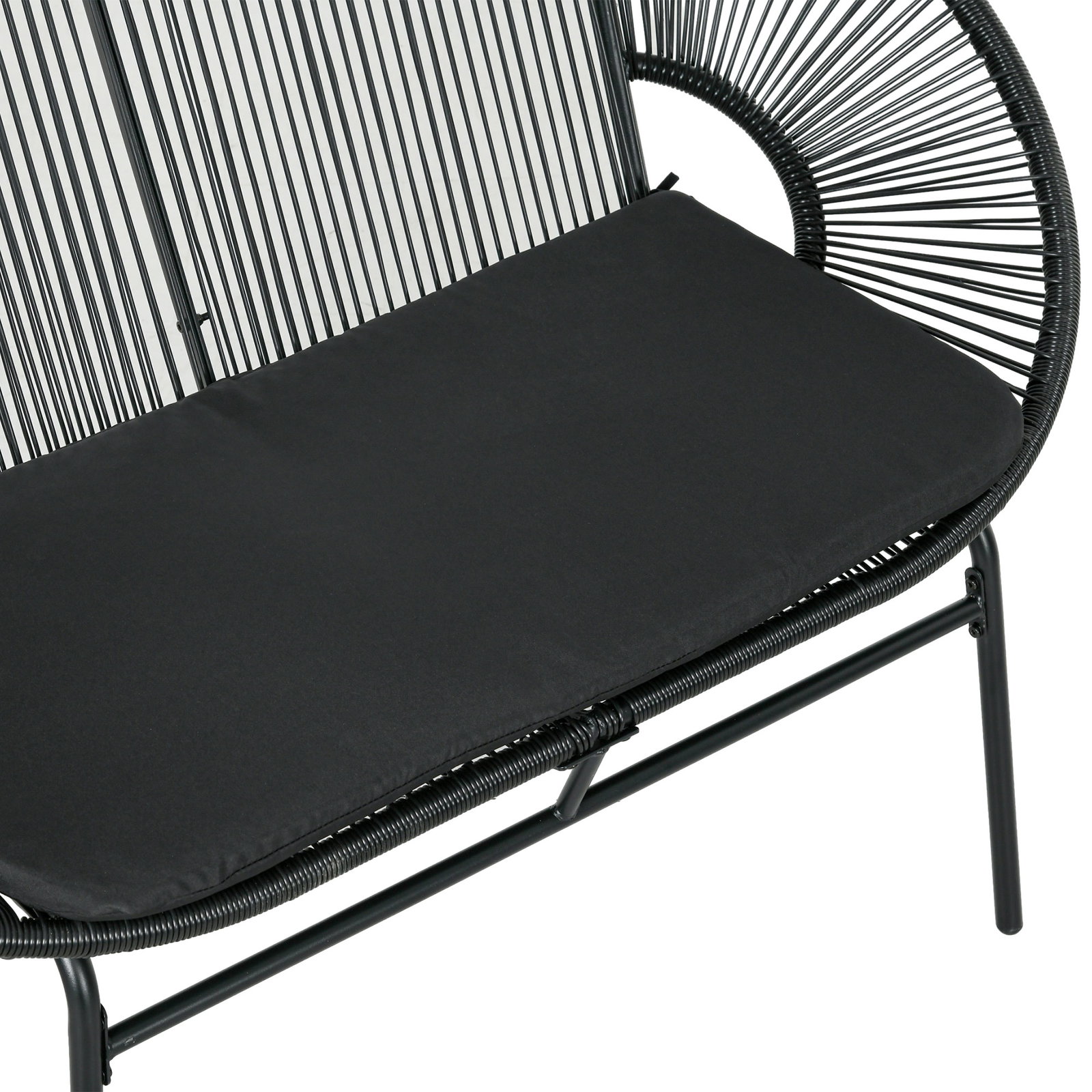Sofá acapulco de 2 lugares com apoios de braço almofada e estrutura de aço para jardim terraço pátio 132x72x83 cm preto