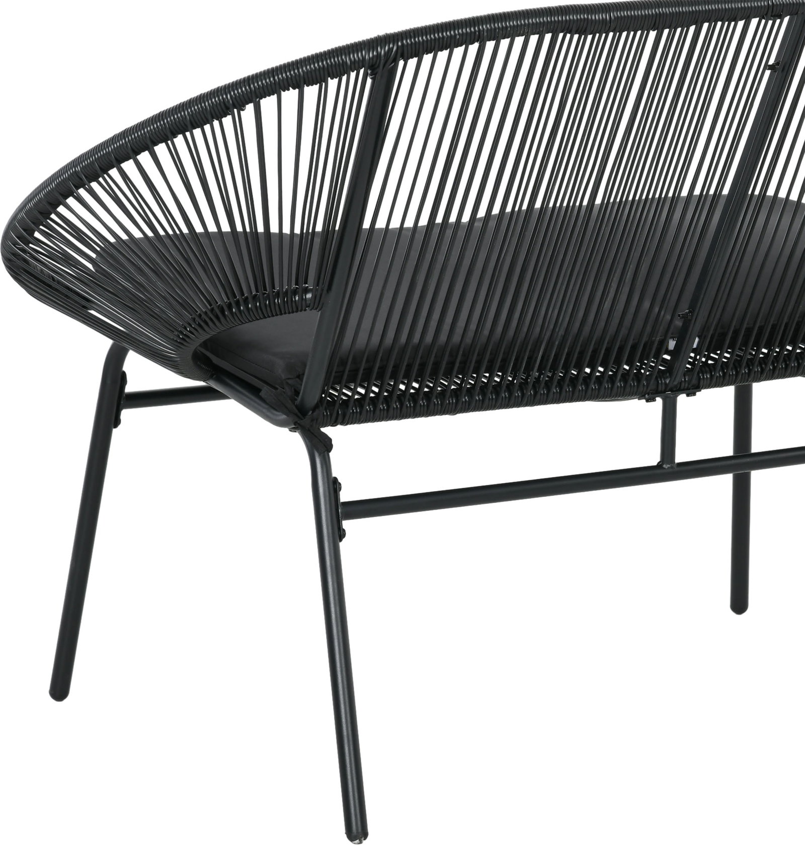 Sofá acapulco de 2 lugares com apoios de braço almofada e estrutura de aço para jardim terraço pátio 132x72x83 cm preto