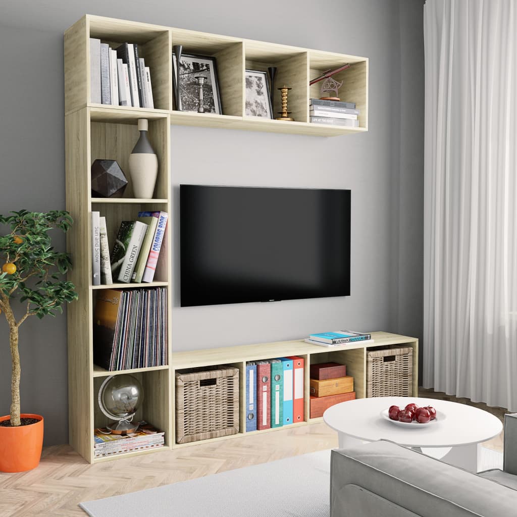 3 Pcs conjunto armário TV/estante 180x30x180 cm carvalho sonoma