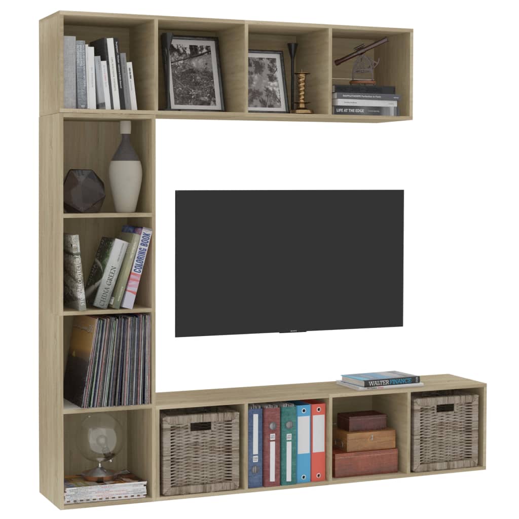 3 Pcs conjunto armário TV/estante 180x30x180 cm carvalho sonoma