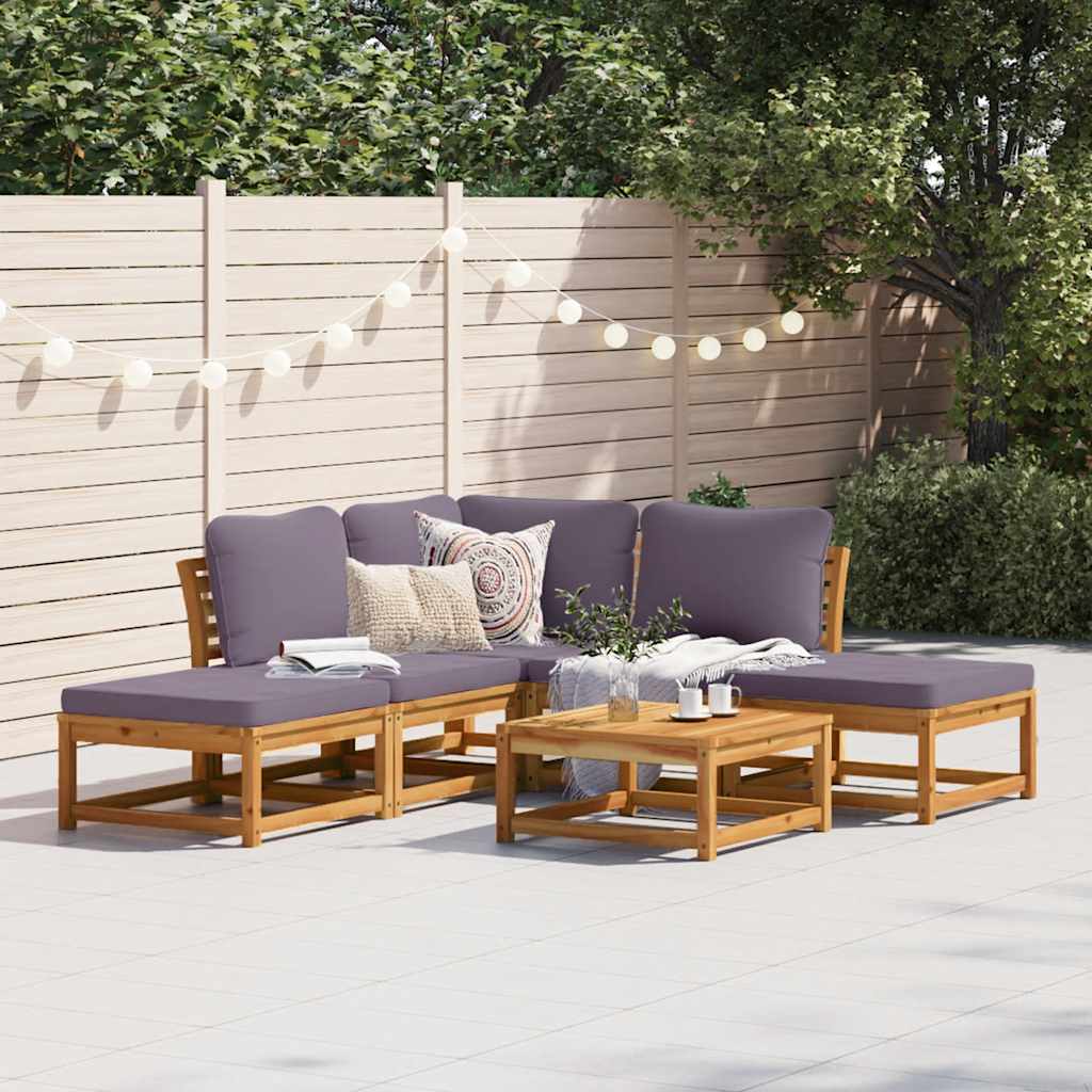 6 Pcs conjunto lounge jardim c/almofadões madeira maciça acácia