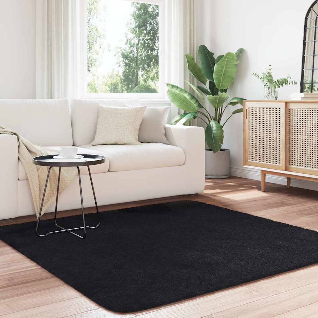 Tapete shaggy de pelo alto navarra 160x160 cm poliéster preto