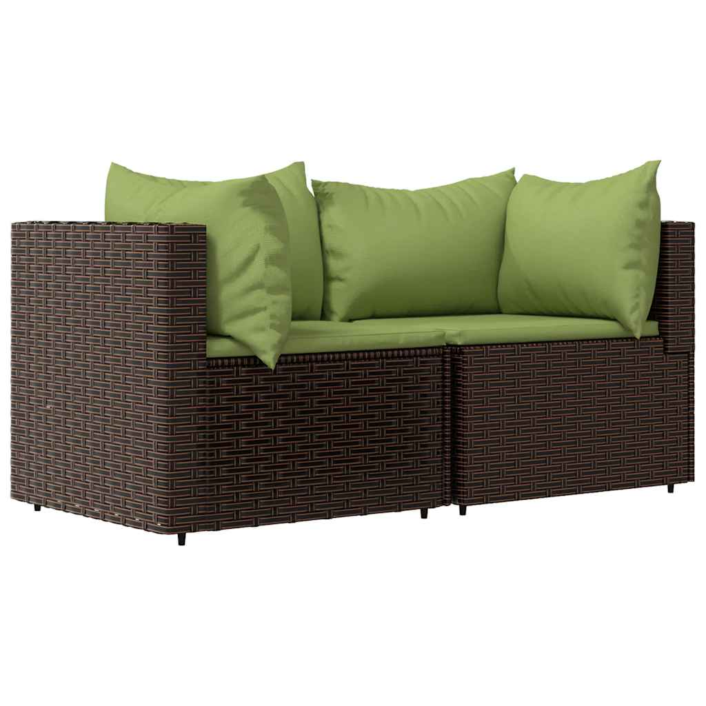 3 Pcs conjunto lounge jardim c/ almofadões vime PE castanho