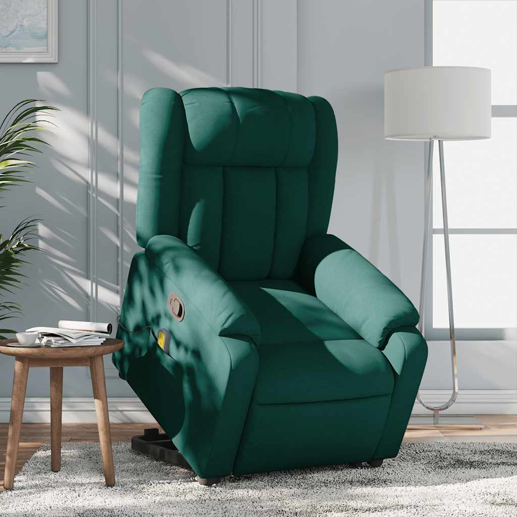 Poltrona reclinável elevatória de massagens tecido verde-escuro