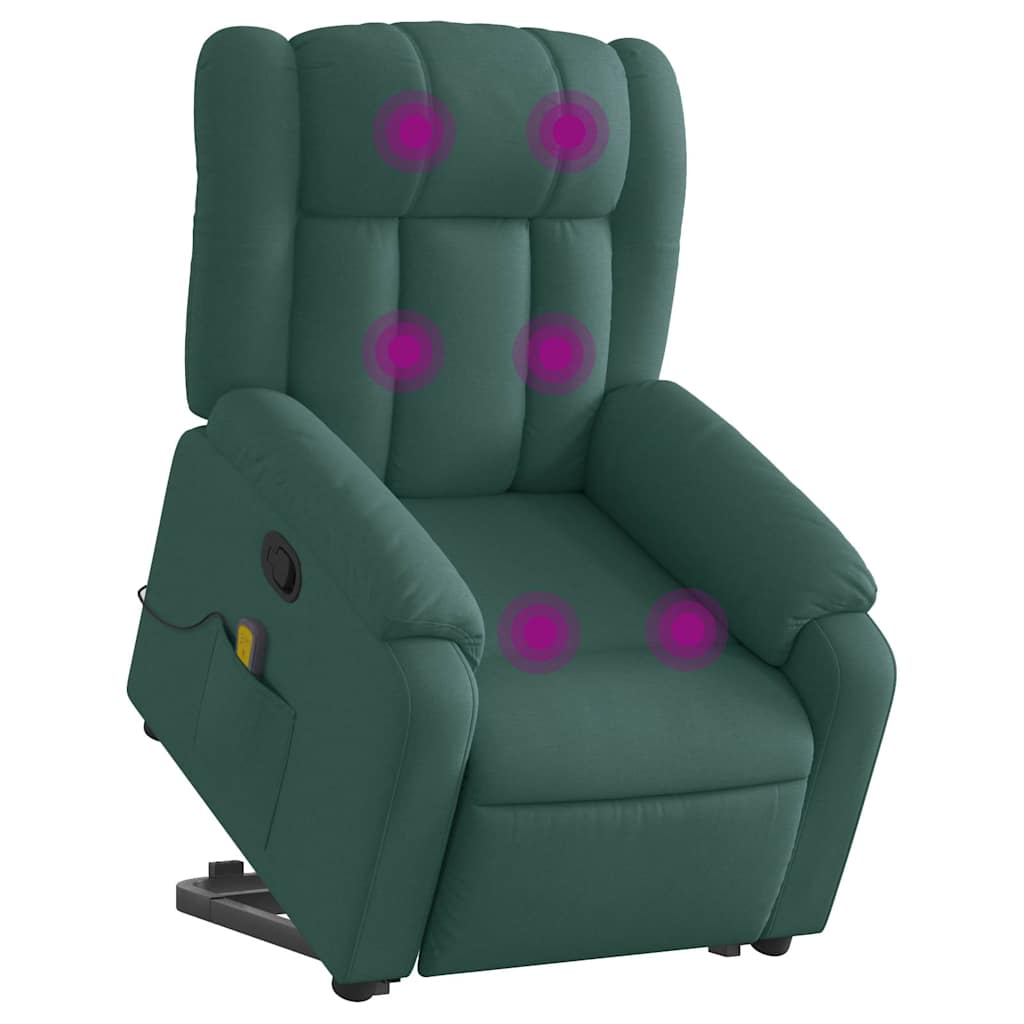 Poltrona reclinável elevatória de massagens tecido verde-escuro