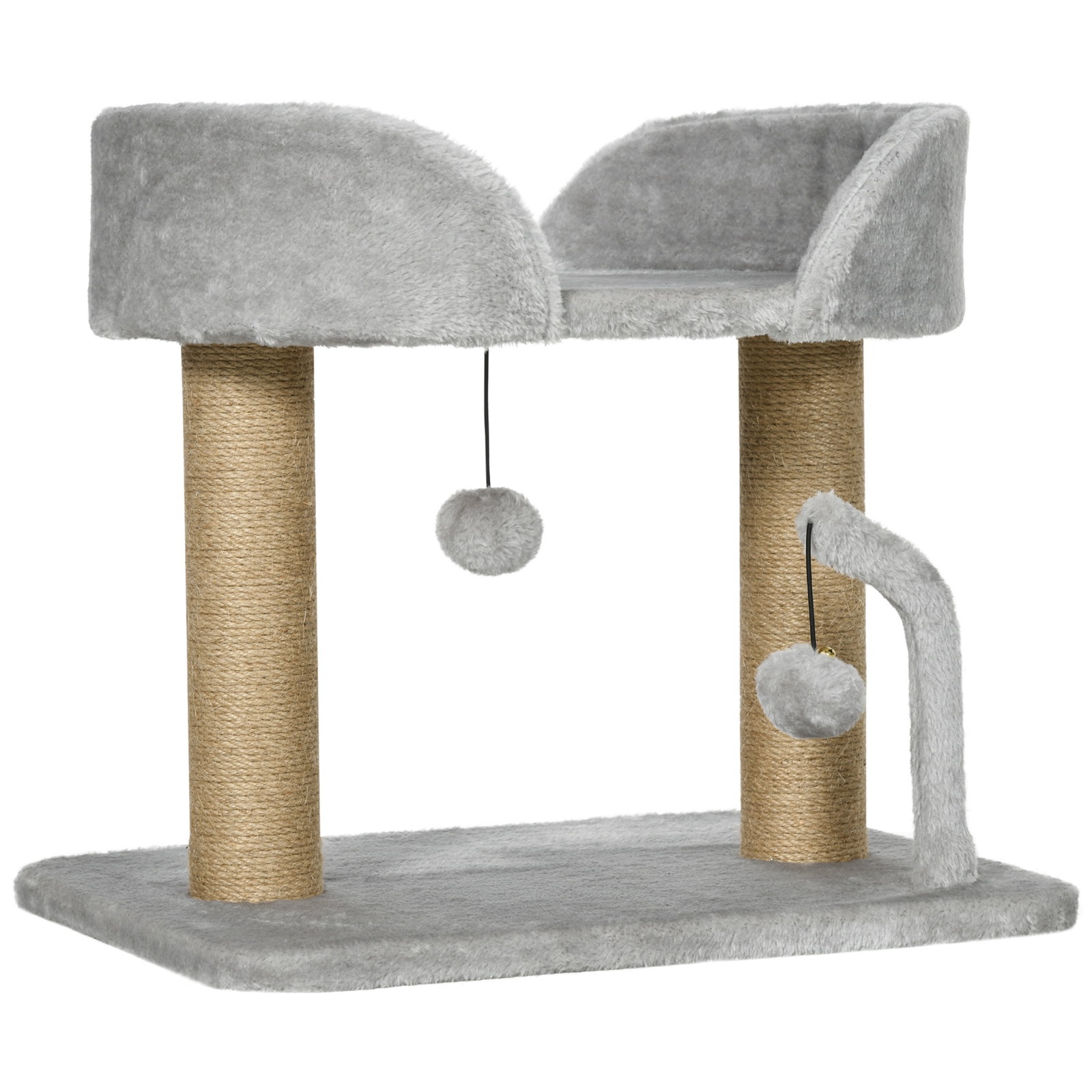 Arranhador para gatos pequenos altura 42 cm arranhador para gatos com cama bolas supensas e postes de juta 48x38x42 cm cinza