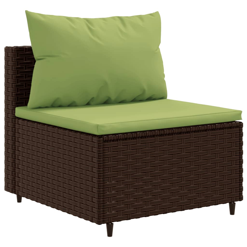 9 Pcs conjunto sofás p/ jardim c/ almofadões vime PE castanho