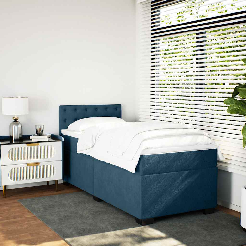 Cama boxspring com colchão 90x200 cm veludo azul