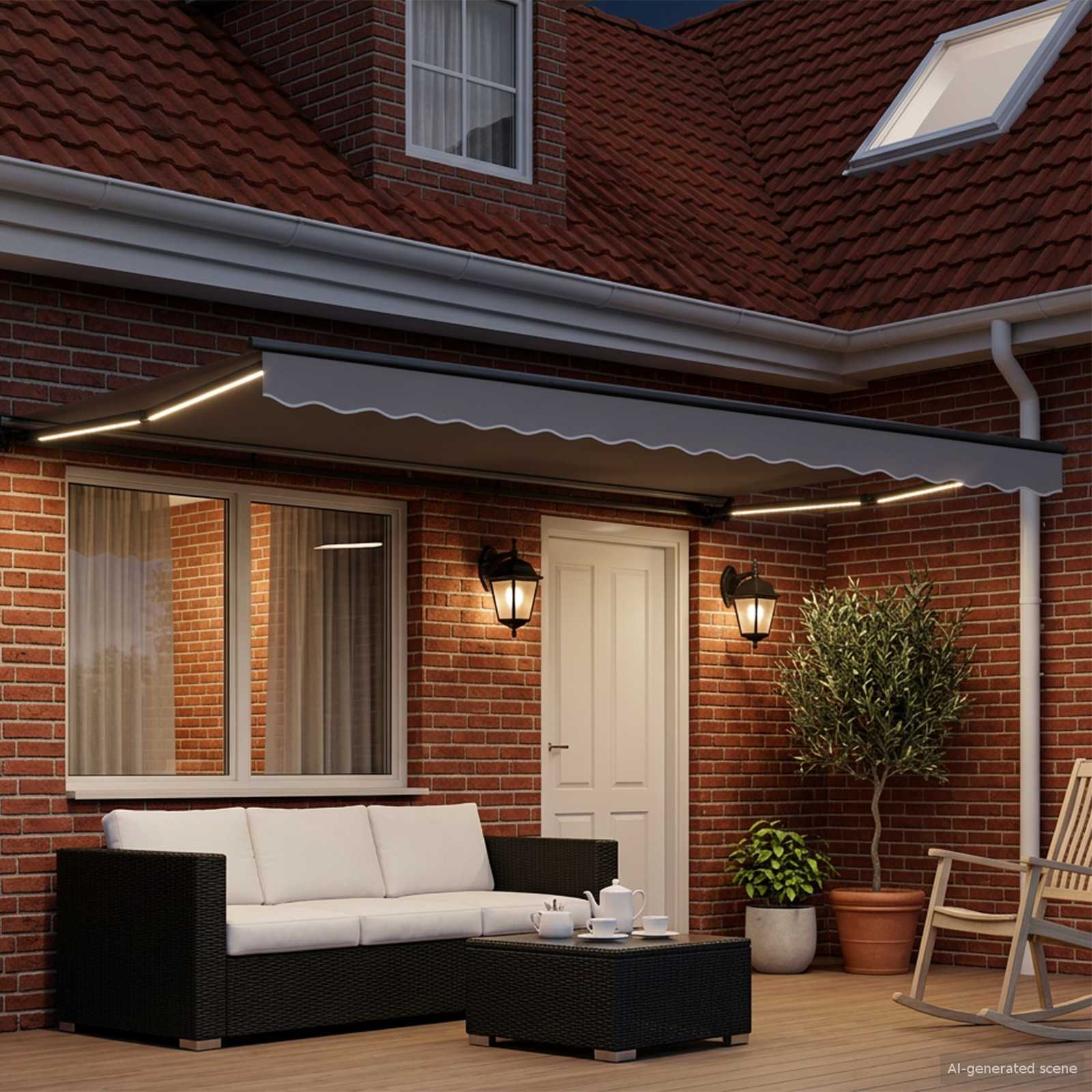 Moldura de toldo elétrico com leds antracite 4 × 3 m alumínio