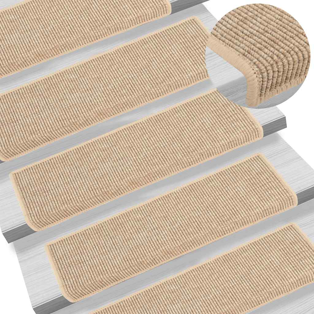 Tapetes de escada 15 peças 65x21x4 cm bege claro com borda retangular